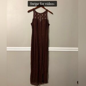 Vintage Sean Collection Brown FULLY BEADED Prom Dress/Gown | Size L